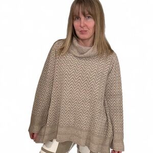 Eight Eight Eight Taupe Chevron Turtleneck Sweater 100% cotton